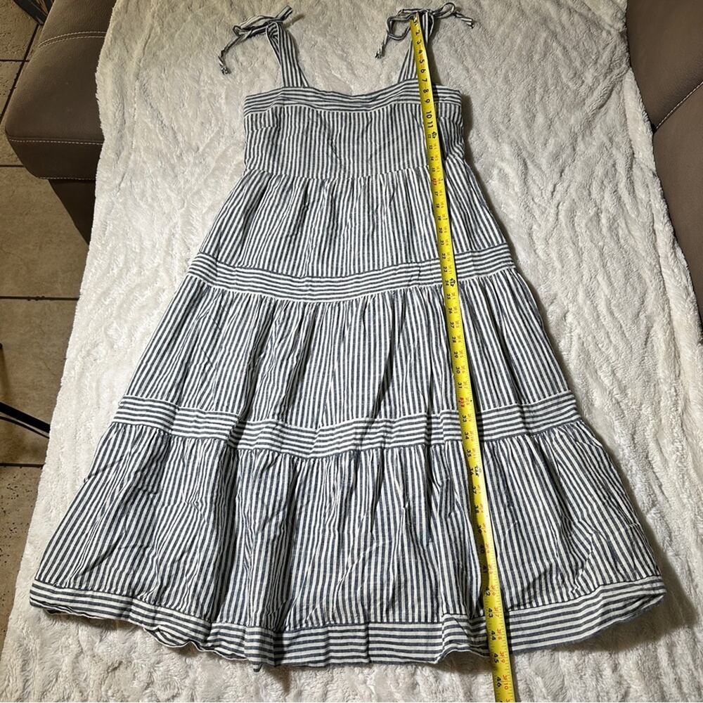 Flower &Feather Coastal Stripe Tie Shoulder Midi Dress Size L Resort Cottagecore - Picture 3 of 16